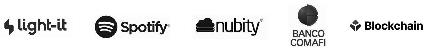 Logos: Light-it, Spotify, Nubity, Banco Comafi, Blockchain
